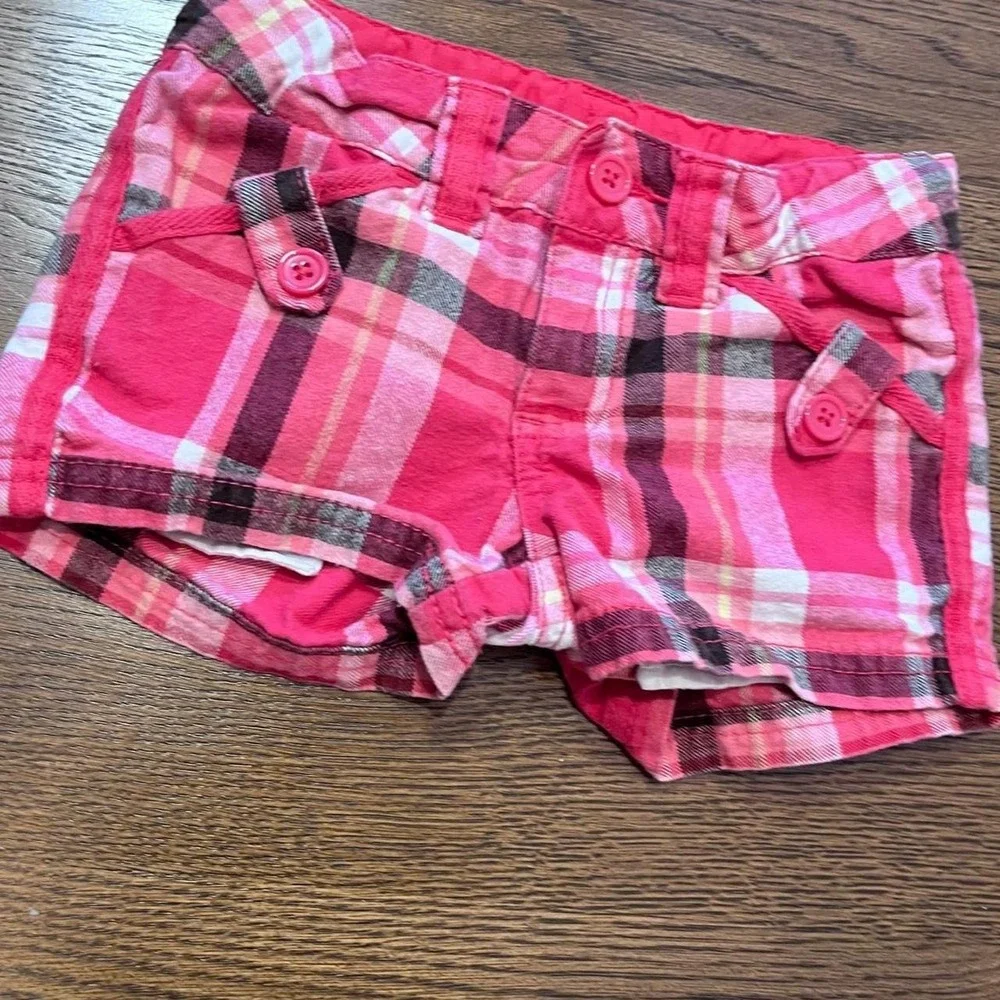 y2k KIDS girls pink plaid cargo denim shorts size 4